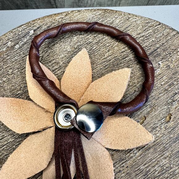 Leather Flower Purse Charm Genuine Leather Fall Daisy Bag Charm NEW FAST SHIP - Picture 6 of 6